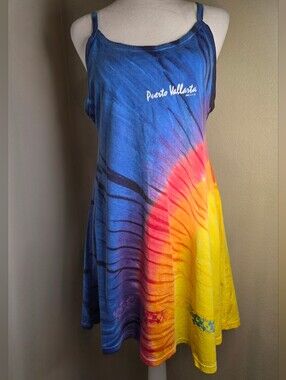 Neon Beachware Puerto Vallarta Mexico Sunburst Tie-Dye Mid-Length Dress